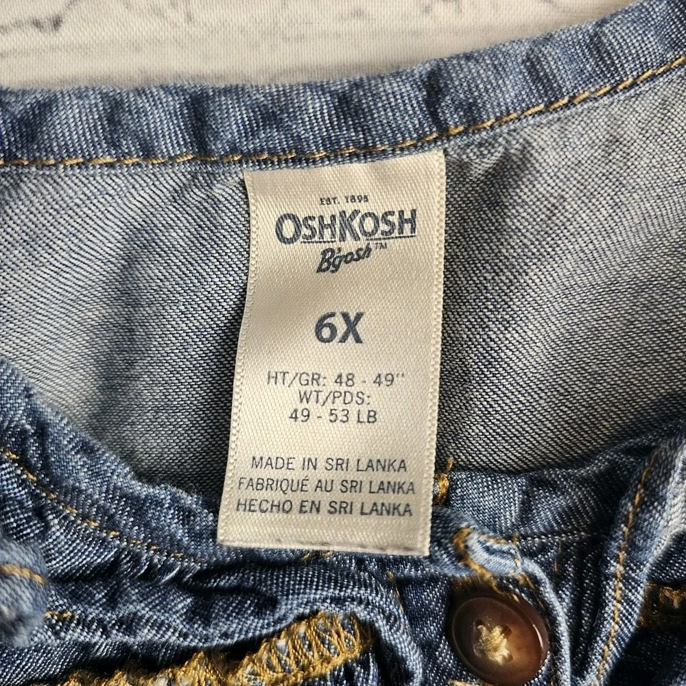 OshKosh B'gosh Kids 6X Dress Girls Denim Cap Sleeve‎ Button Ruffles Blue